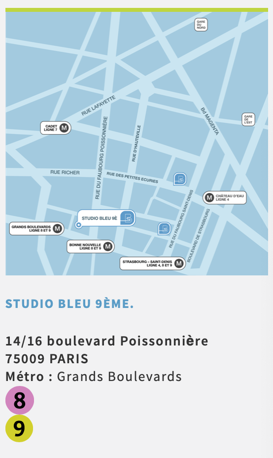 Plan d'accès Studio Bleu Paris 9ème